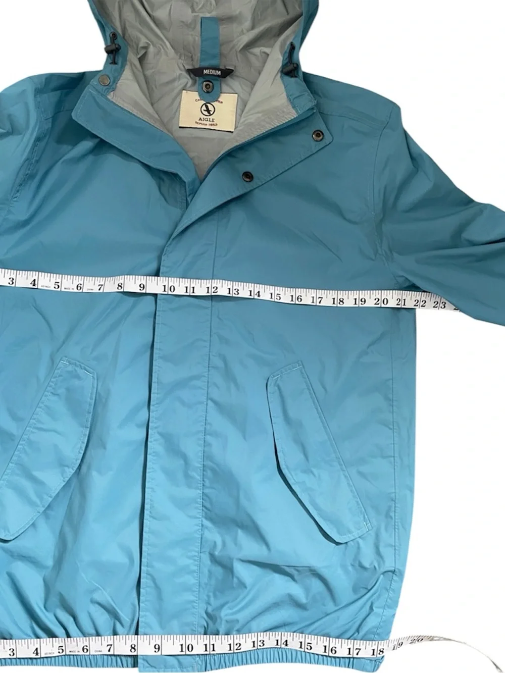 AIGLE Men’s Medium Blue Rain/Windbreaker Packable Travel Jacket M VGUC